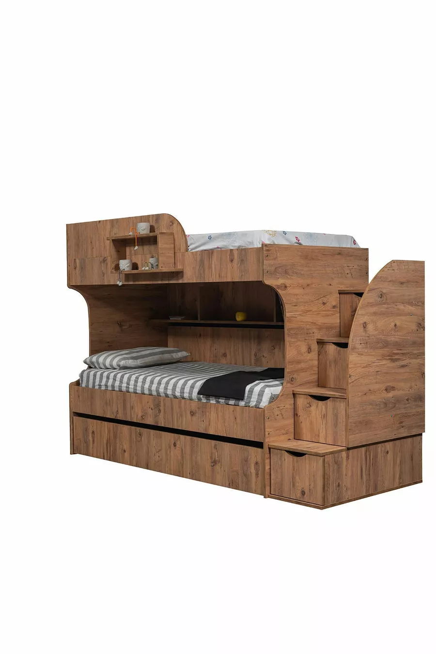 Bunk Bed, Aura Bunk Bed with Small Bed - Dark Walnut