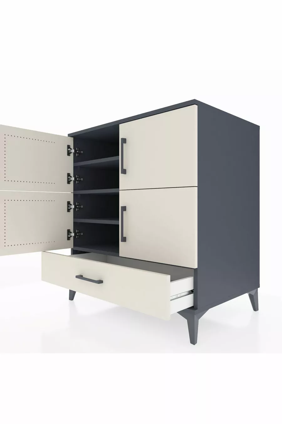Commode Kronos avec 4 étagères, 1 tiroir et 4 portes, Anthracite-Pierre de lune
