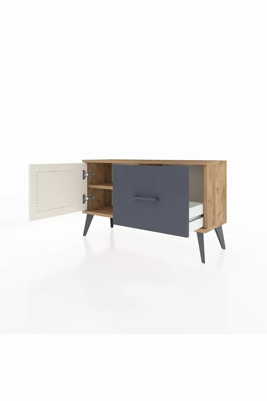 Commode Arges avec une étagère, un tiroir et une porte, Pins-Patine/Anthracite