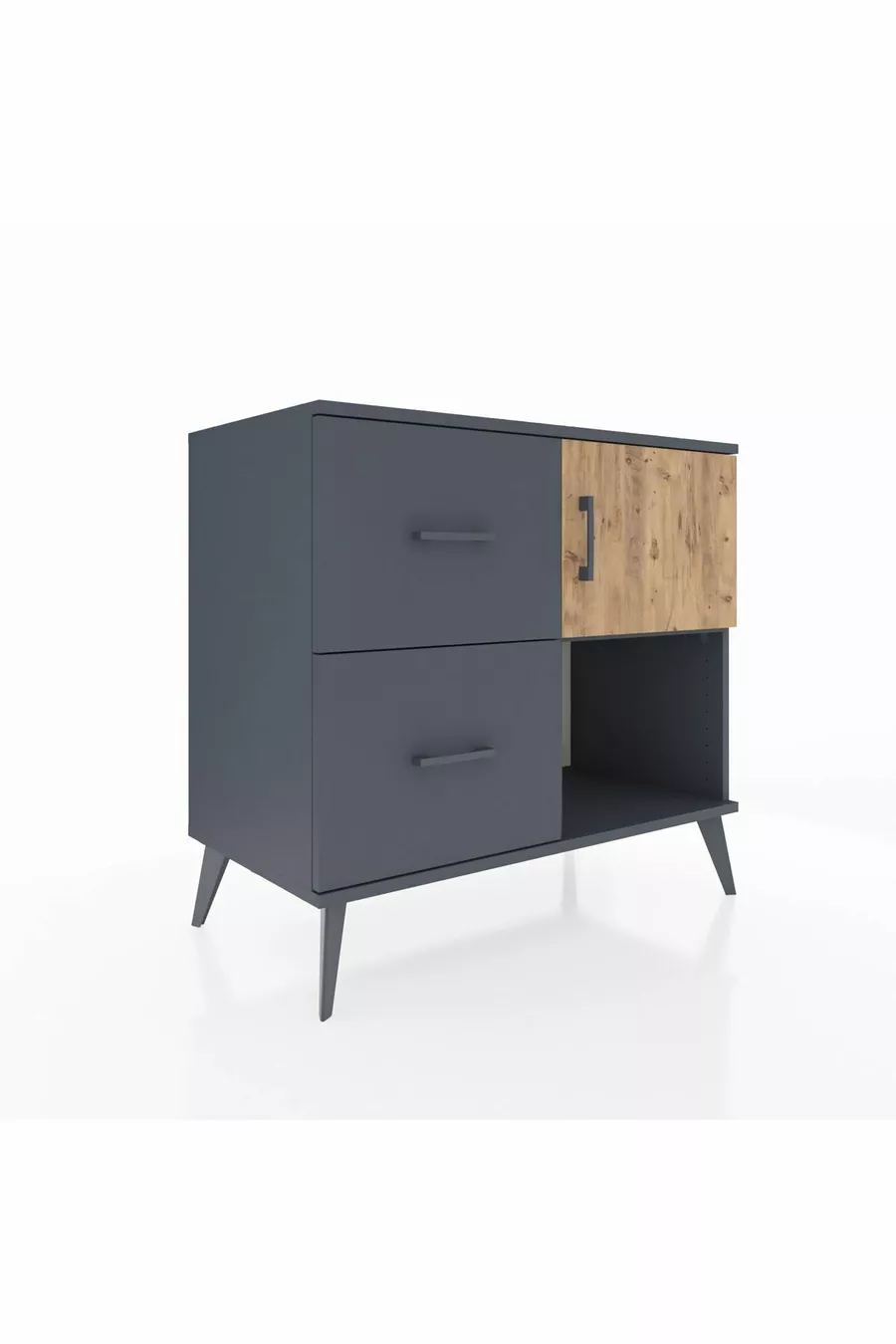 Commode Hyperion à une étagère, 2 tiroirs et une porte, Anthracite-Sapin/Anthracite