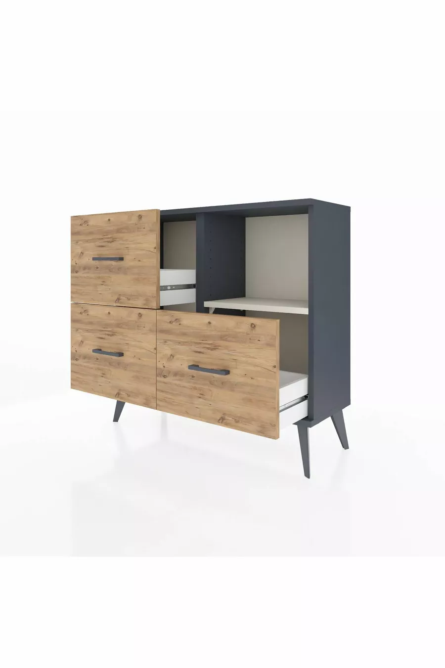 Comò Arges con Un Ripiano e 3 Cassetti Antracite-Color Pietra/ Pino