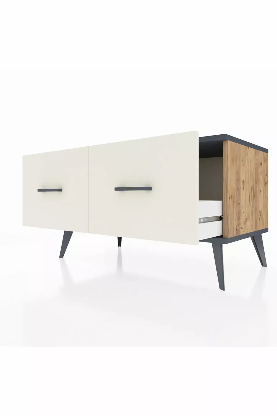 Commode Hyperion 2 tiroirs Pin-Anthracite/Gris pierre