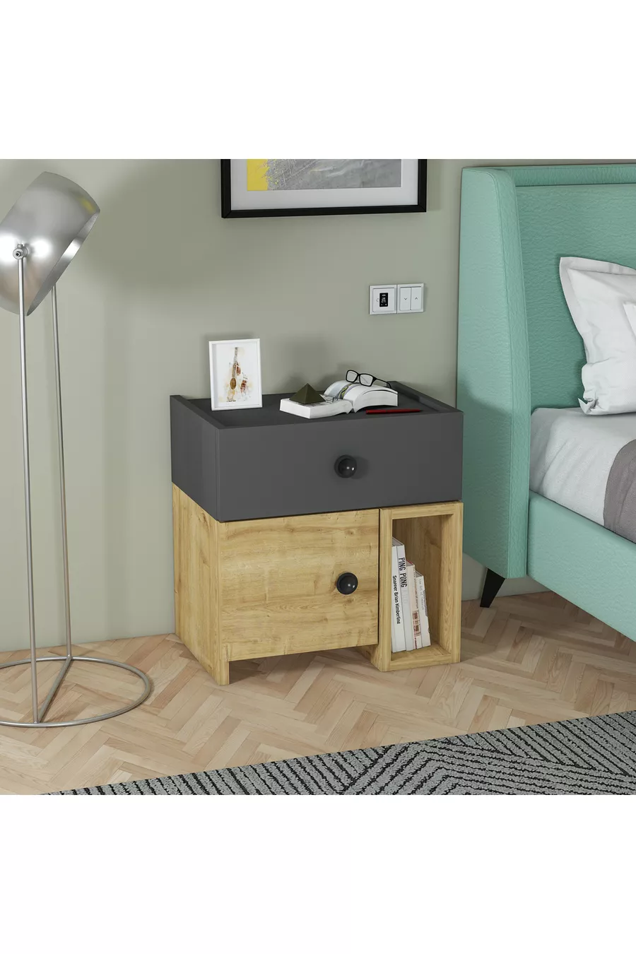 Table de chevet MoBiga Rondo avec armoire et tiroirs