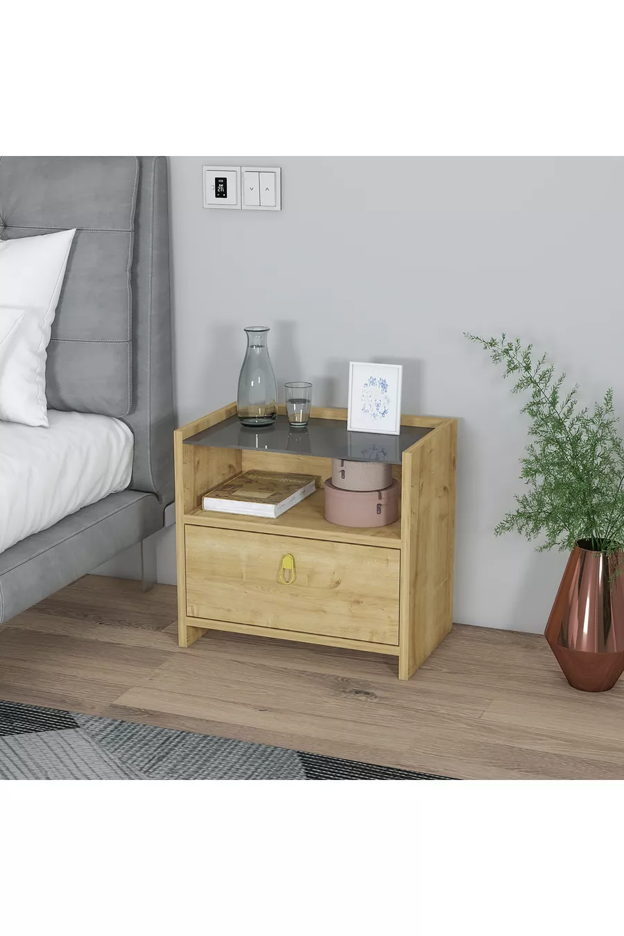 Table de chevet Mobiga Sane avec tiroir et verre Safir