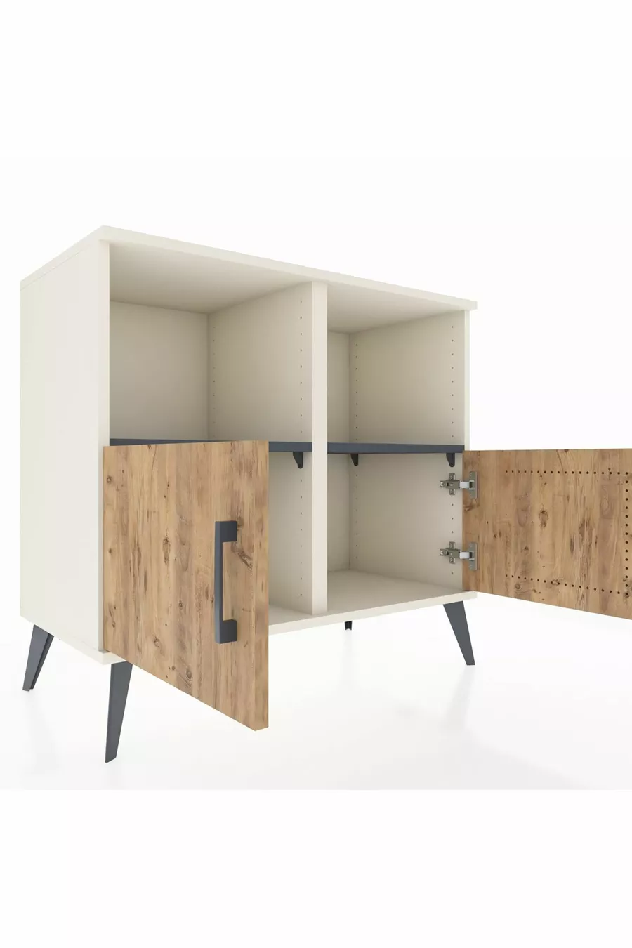 Commode Hyperion 2 étagères 2 portes Pierre de lune-Pin/Anthracite