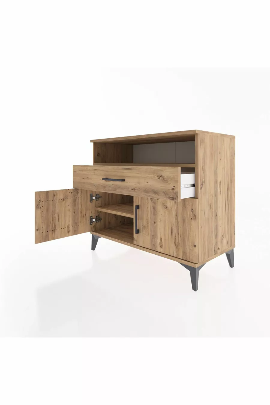 Commode Hyperion 2 étagères, 1 tiroir, 2 portes, pin-pin