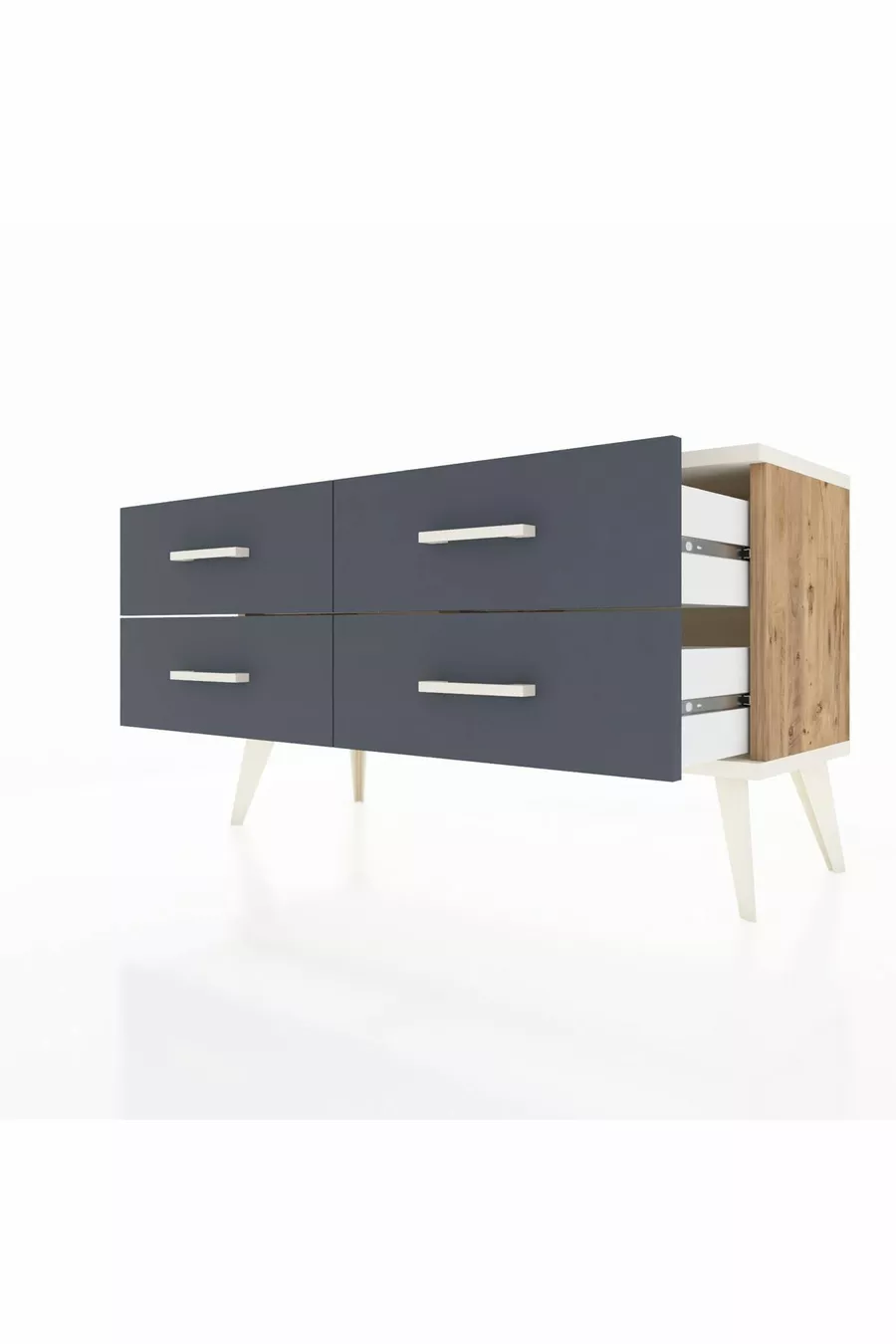 Commode Arges à 4 étagères Pin-Silex/Anthracite