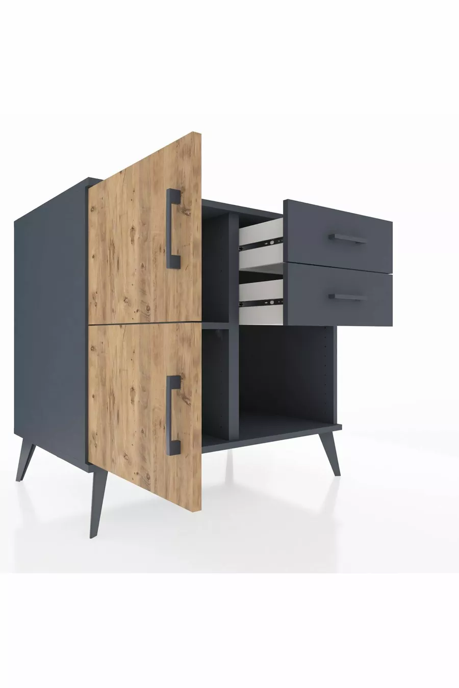 Kronos Kast Enkel Plank 2 Lade 2 Deuren Antraciet-dennen/Antraciet