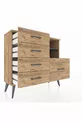 Commode Arges 2 étagères 5 tiroirs Pin-Anthracite/Pin