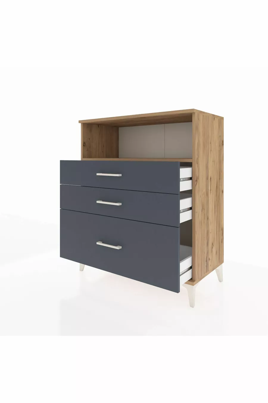 Commode Hyperion à un plateau et 3 tiroirs Pin-Anthracite