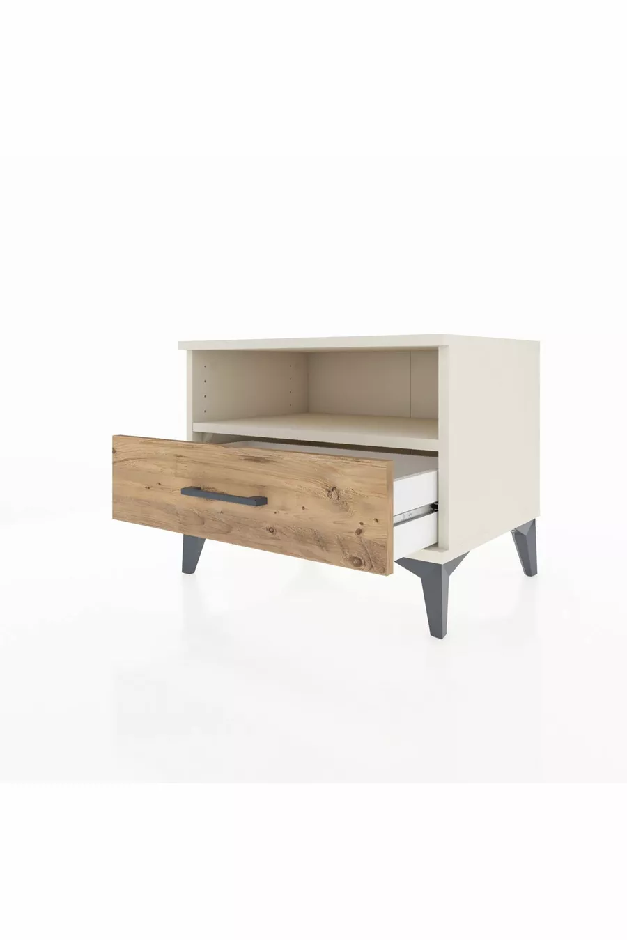 Commode Hyperion à une étagère et un tiroir, Pierre de lune-Pin