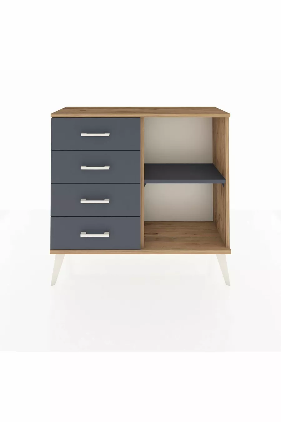 Commode Arges à une étagère et 4 tiroirs en pin-anthracite