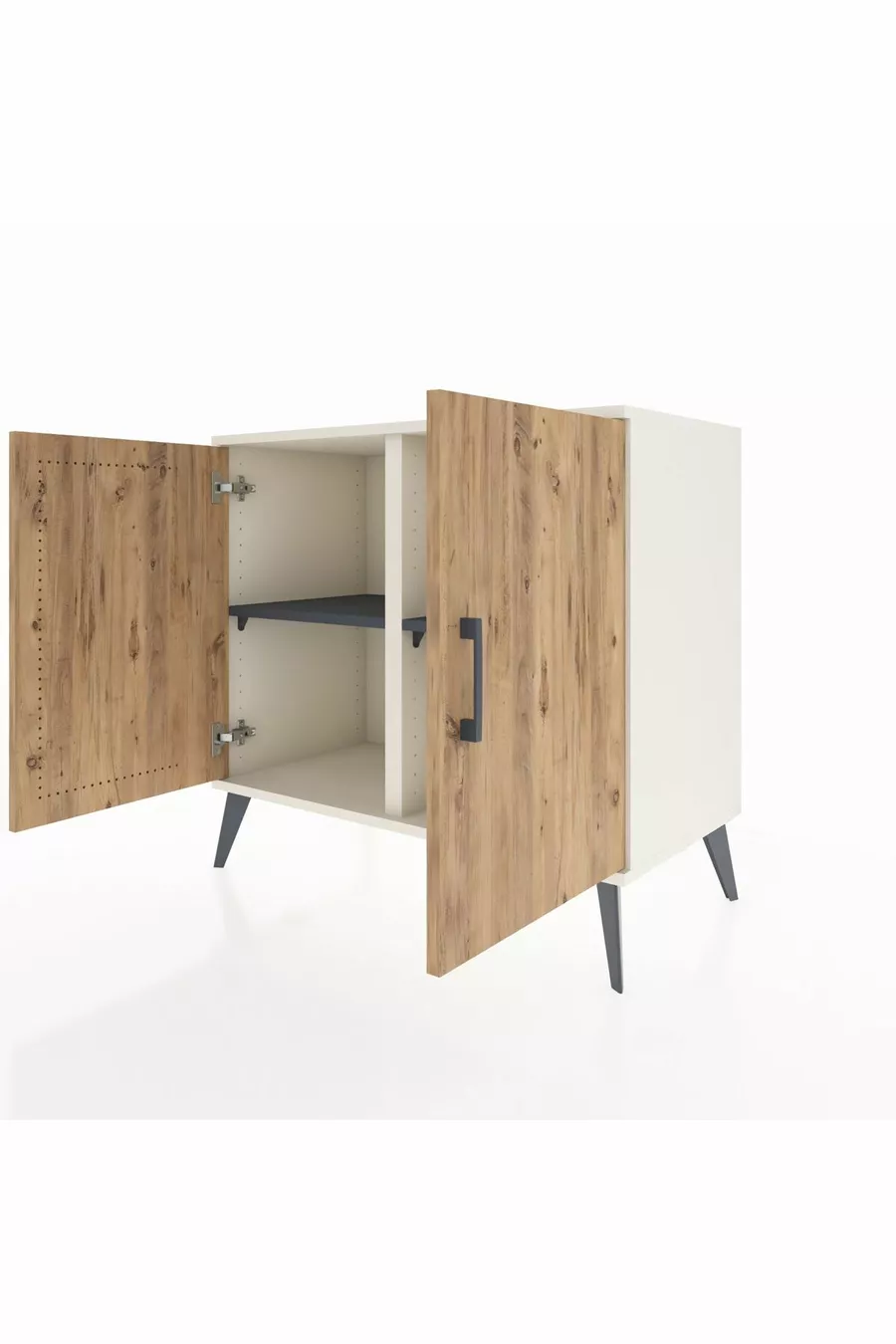 Commode Hyperion 2 étagères 2 portes Pierre de lune-Pin/Anthracite