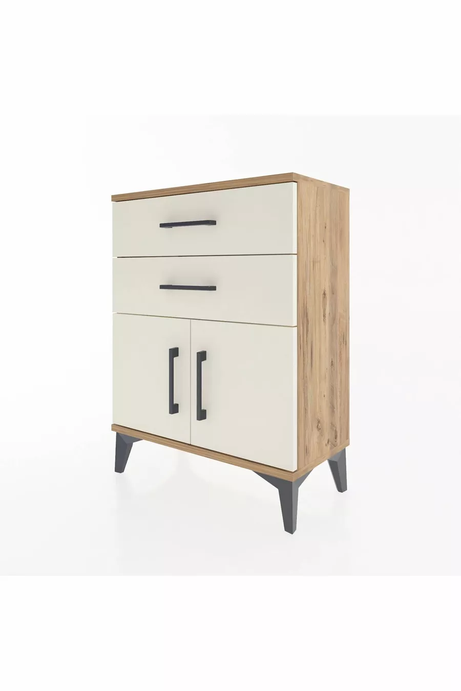 Table de chevet Arges avec une étagère, 2 tiroirs et 2 portes, pin-ambre