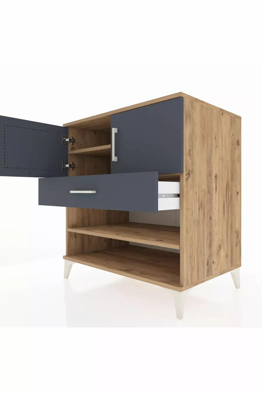 Commode Kronos 3 étagères 1 tiroir 2 portes Pin-Anthracite