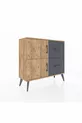 Commode Arges avec une étagère, 2 tiroirs et 2 portes, Pin-Pin/Anthracite