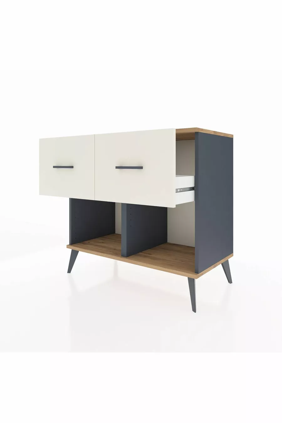 Commode Hyperion 2 tiroirs Anthracite-Sapin/Pierre de lune