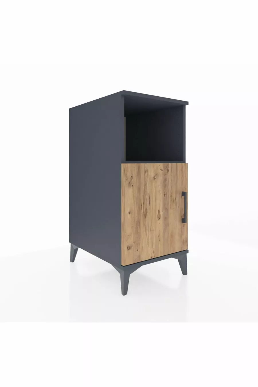 Table de chevet Kronos avec 2 étagères et 1 porte Anthracite-Épicéa