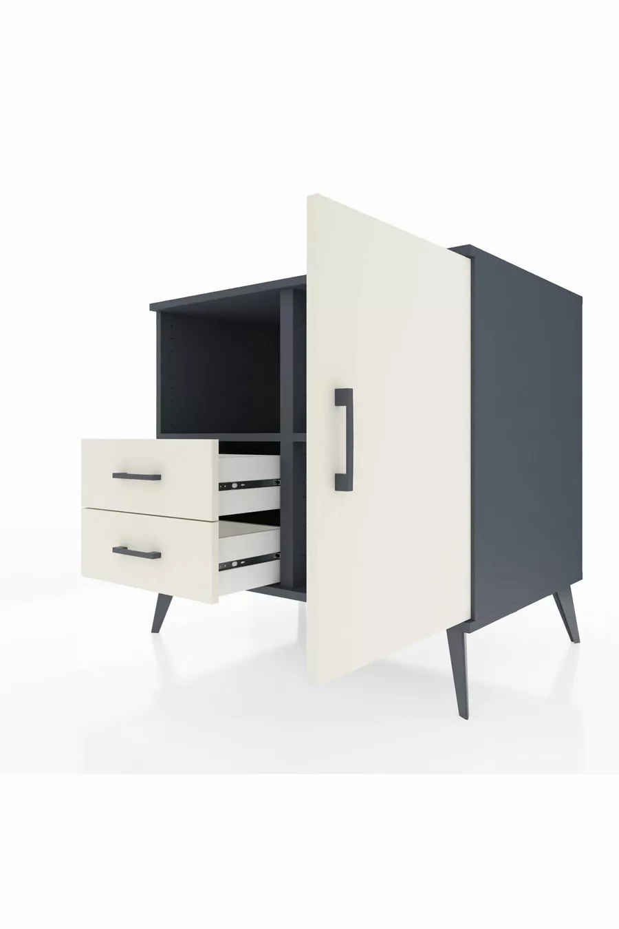 Commode Kronos avec 2 étagères, 2 tiroirs et 1 porte, Anthracite-Pierre de lune