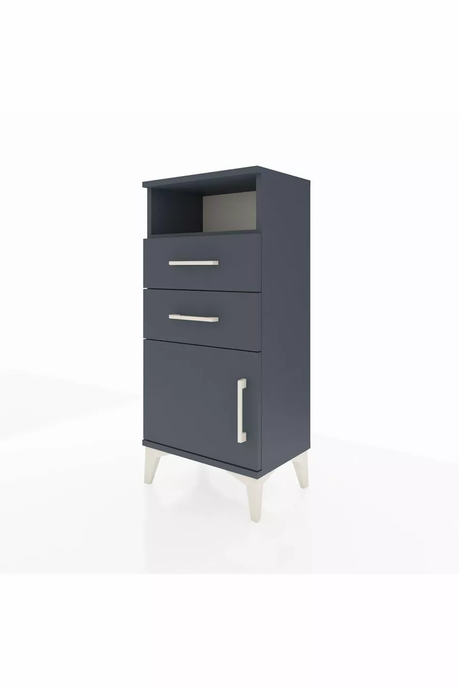 Table de chevet Arges avec une étagère, 2 tiroirs et une porte, Anthracite-Anthracite