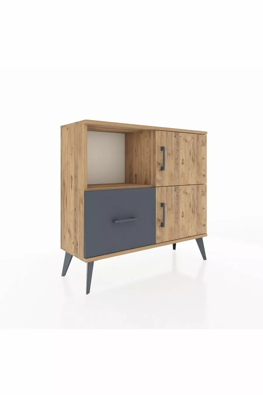 Commode Arges avec 2 étagères, 1 tiroir, 2 portes, en pin/charbon