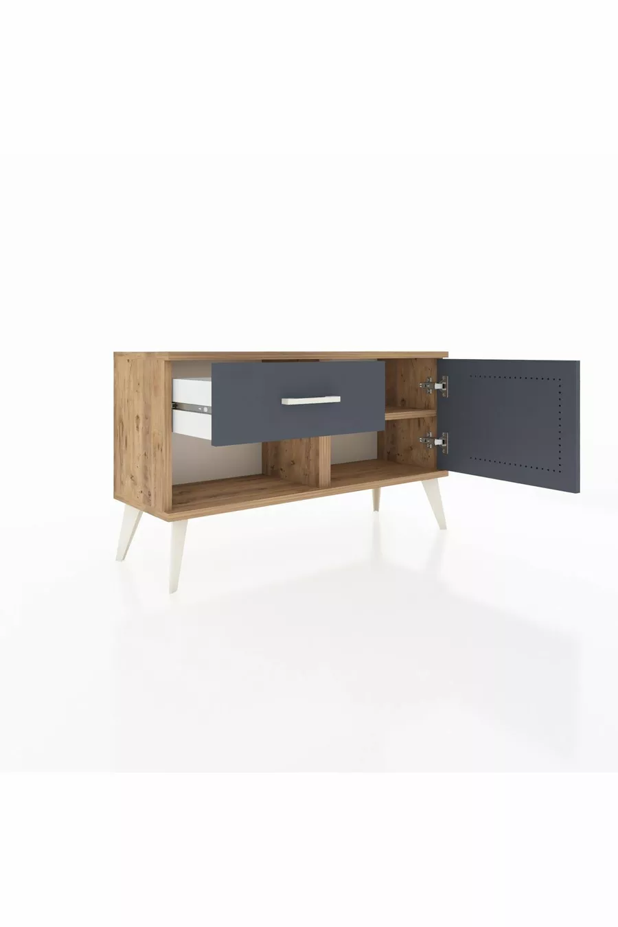 Arges Dresser with Single Shelf, Single Drawer, Single Door Pine-Anthracite