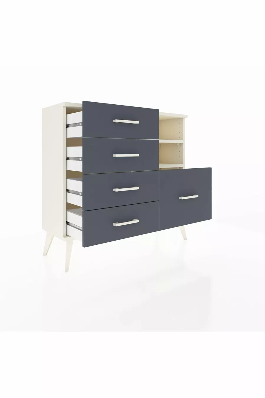Commode Arges 2 étagères 5 tiroirs Pierre de lune / Anthracite