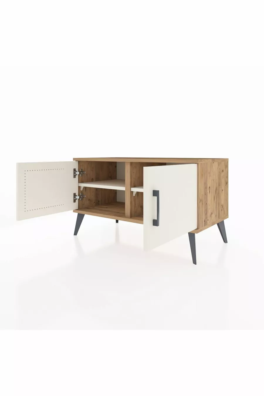 Commode Hyperion 2 étagères 2 portes Pin-Gris Ancien