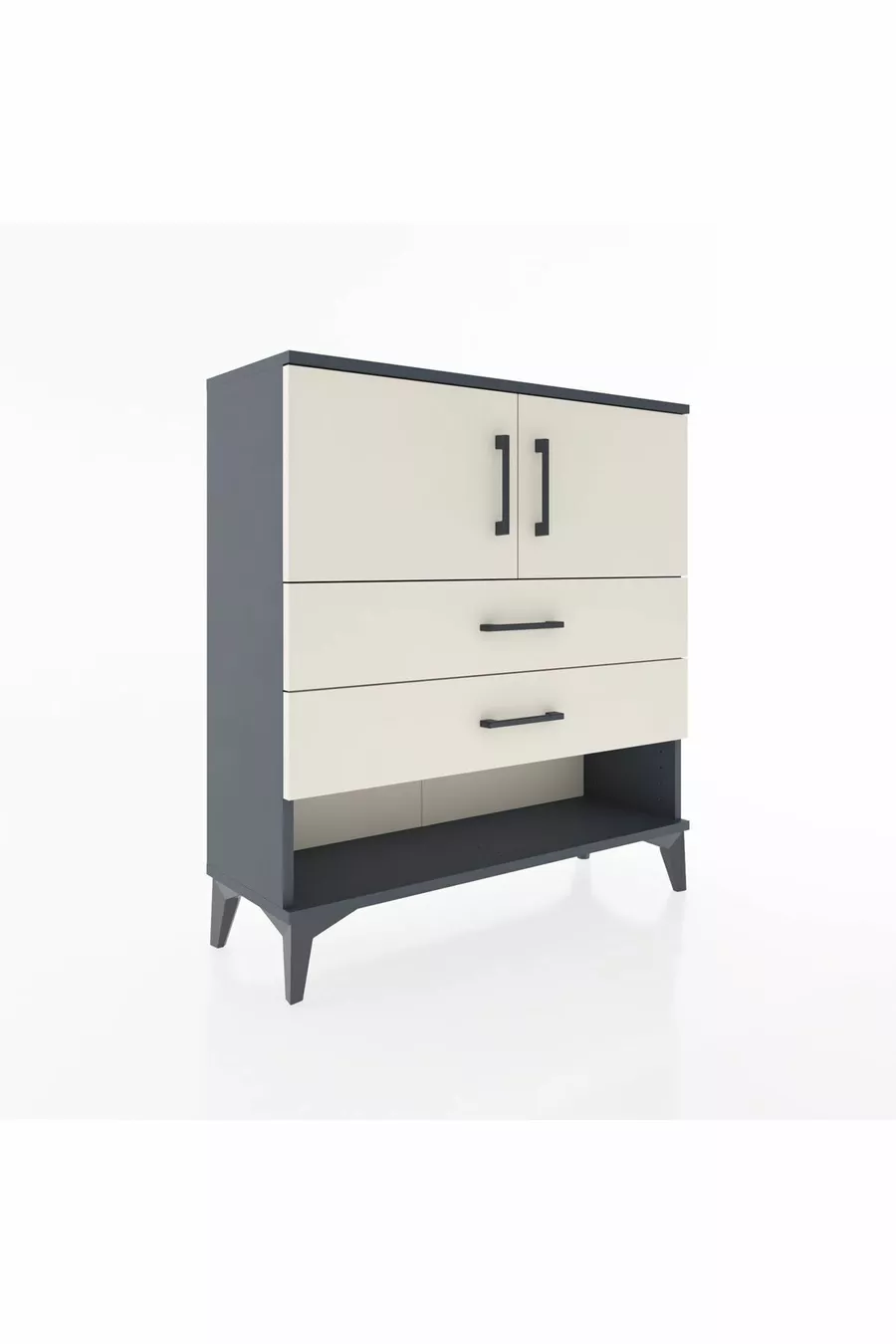 Commode Arges avec 2 étagères, 2 tiroirs et 2 portes, Anthracite-Pierre de lune