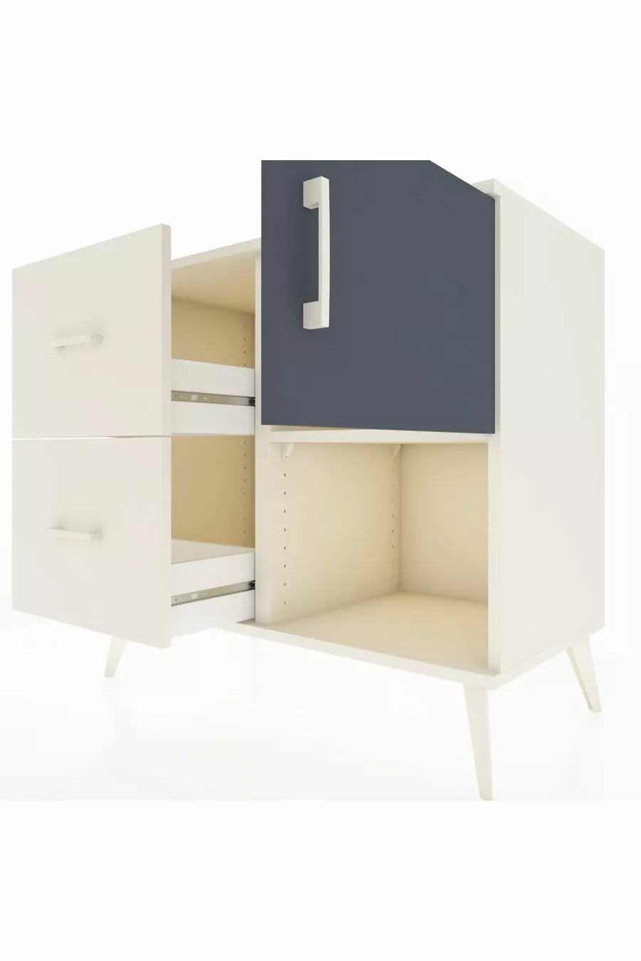 Commode Hyperion avec une seule étagère, 2 tiroirs et une porte, Pierre de Lune-Anthracite/Pierre de Lune