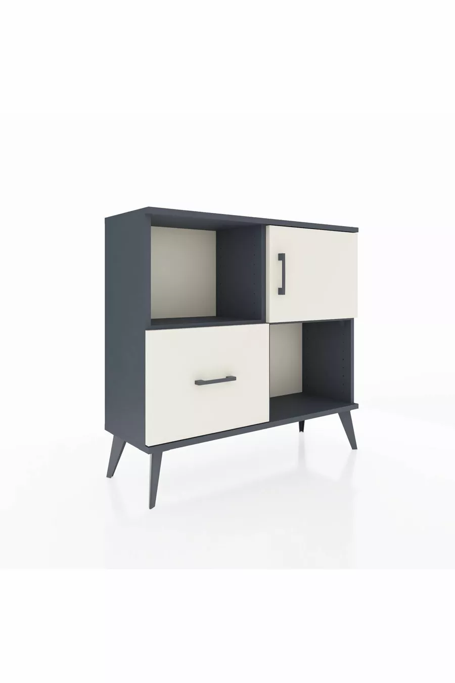 Commode Arges avec 2 étagères, 1 tiroir et 1 porte, Anthracite-Pierre de lune