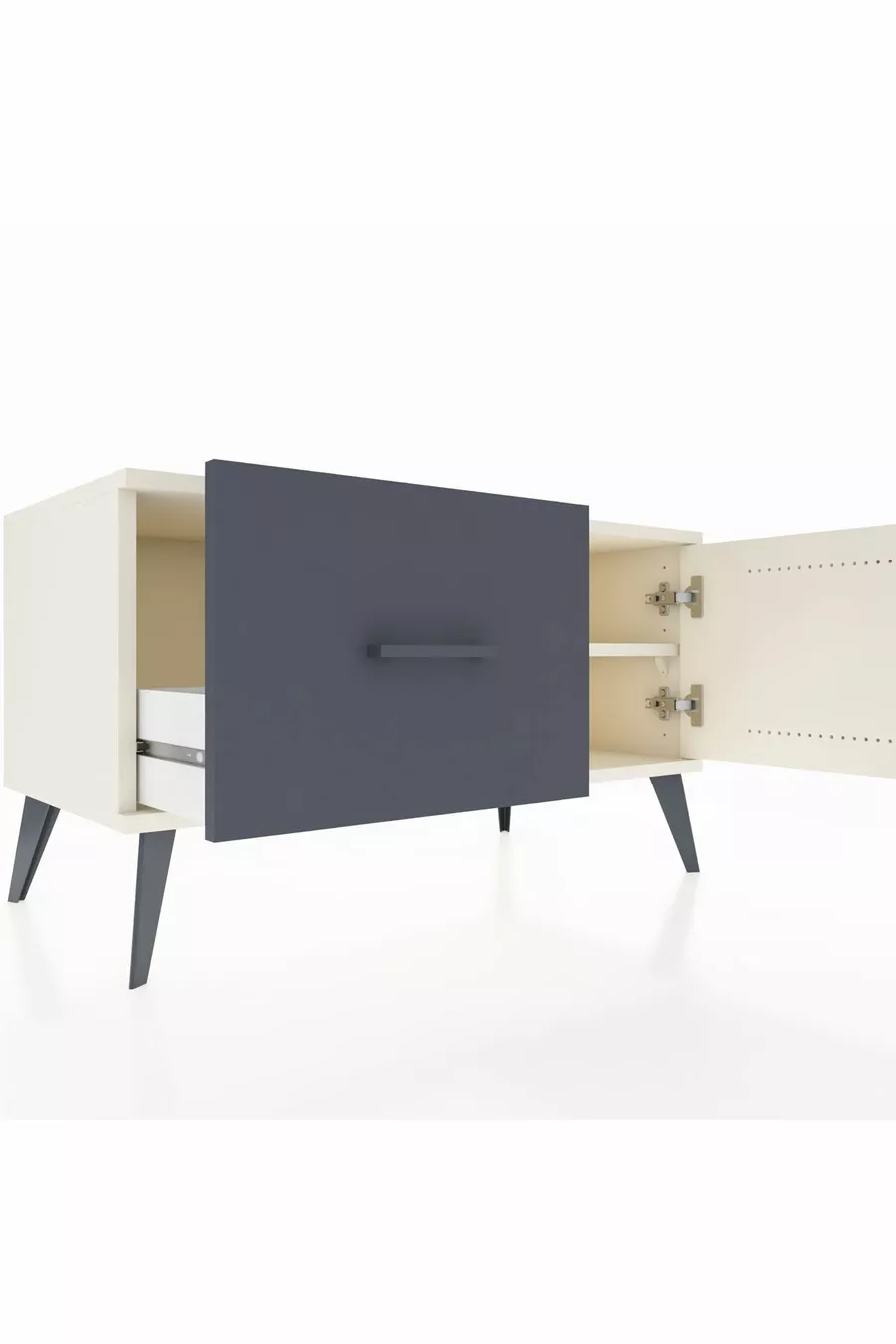 Commode Hyperion avec une seule étagère, un tiroir et une porte, couleur Pierre de Lune/Anthracite
