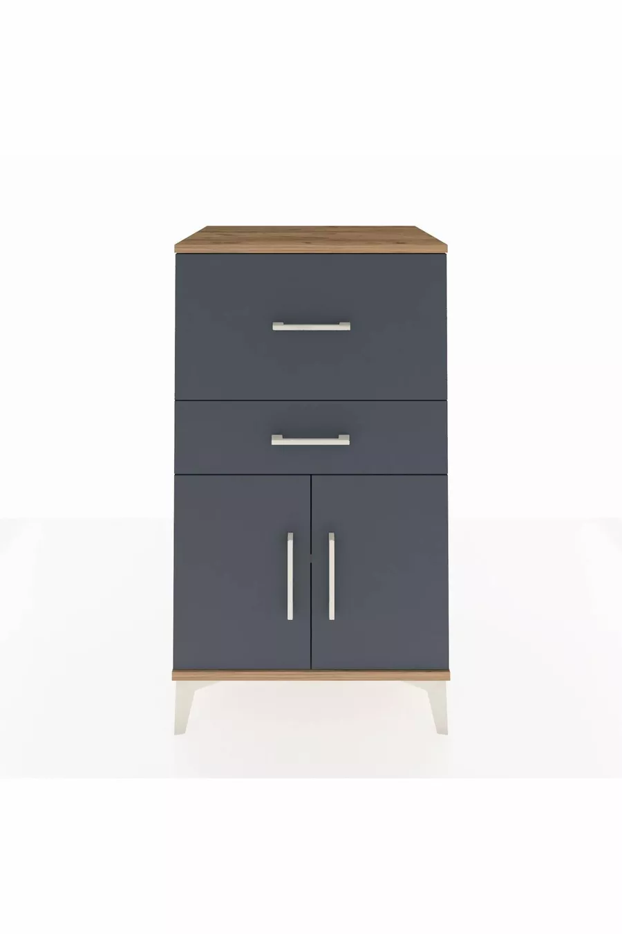 Table de chevet Hyperion avec une étagère, 2 tiroirs et 2 portes, pin-anthracite