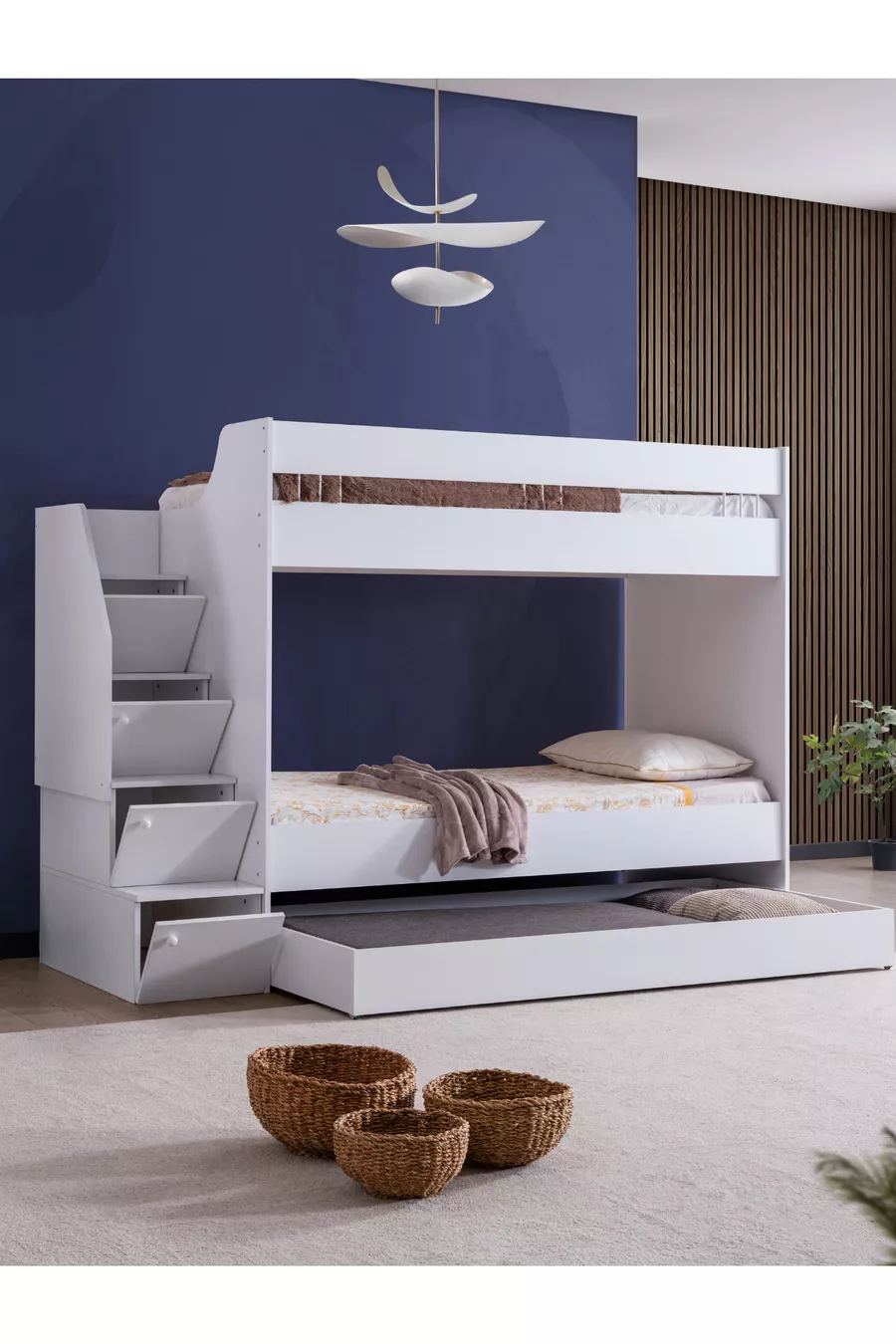 Bunk Bed, Martin Bunk Bed with Ladder - White 2 Comfort Mattresses