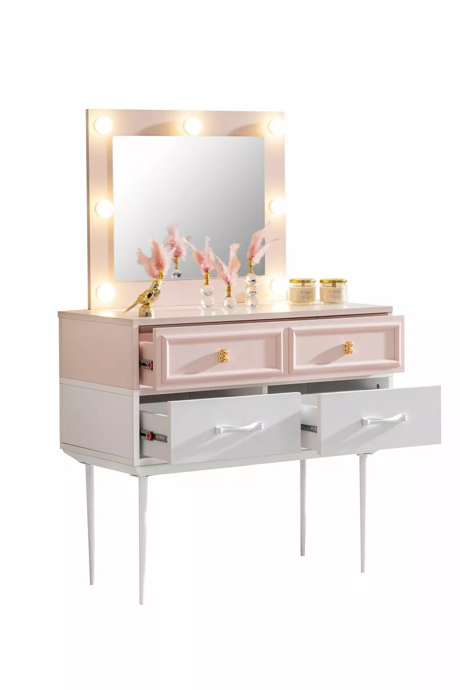 Camera da letto rosa per ragazza - Armadio a 3 ante, Letto, Comodino, Scrivania, Cassettiera