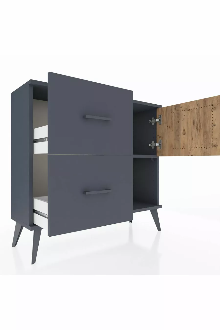 Arges Dressoir Enkel Rek 2 Laden Enkele Deur Antraciet-Ker/Spar-Antraciet
