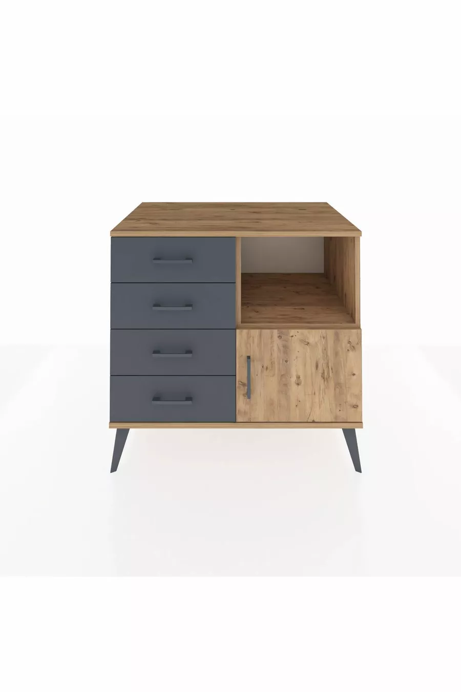 Kronos Dresser Single Shelf 4 Drawers Single Door Pine-Pine/Anthracite