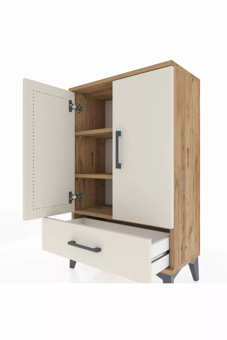 Silva Commode : Pin-Aigle, 2 étagères, avec tiroirs et portes, design élégant
