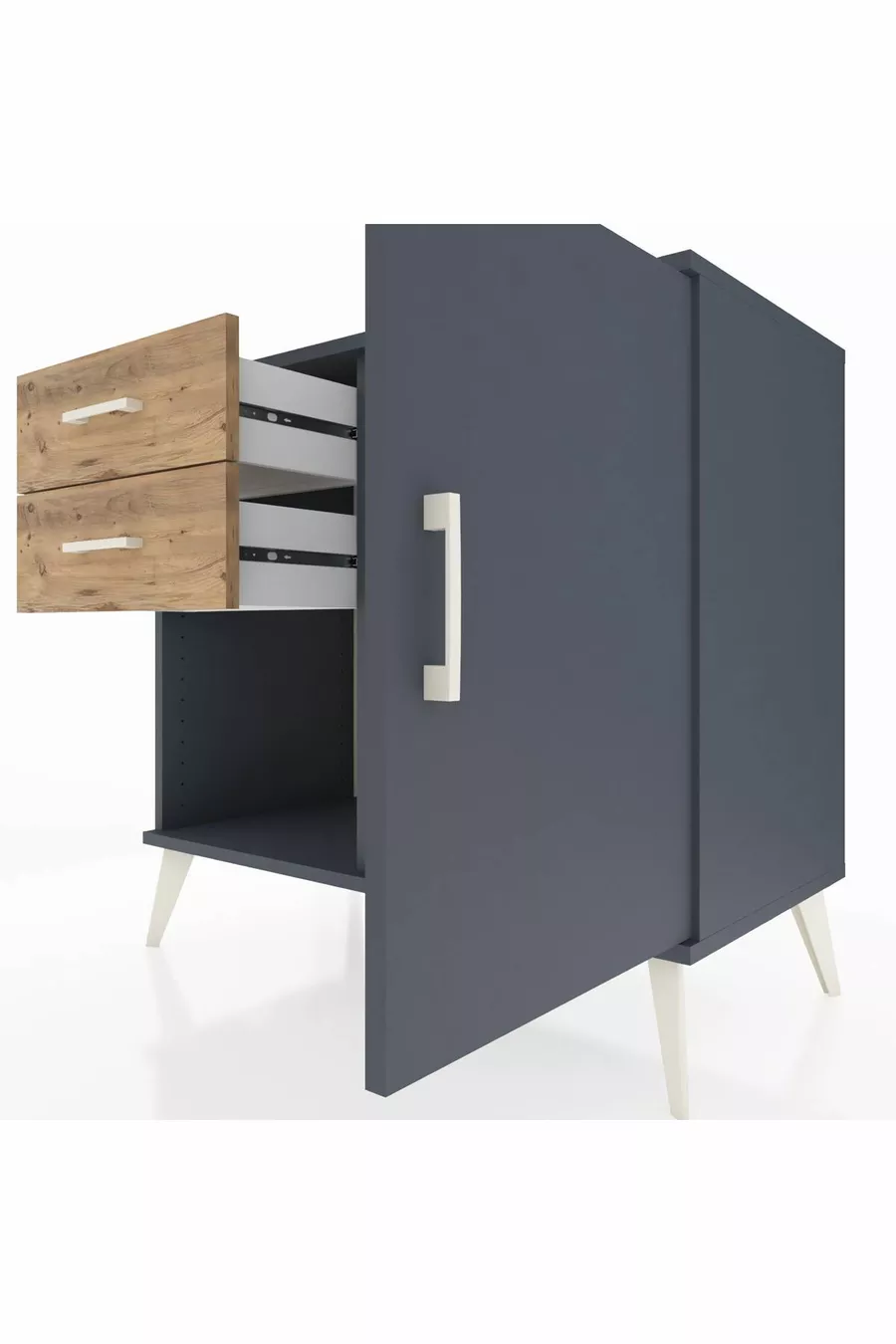 Commode Hyperion avec une seule étagère, 2 tiroirs et une porte, Anthracite-Anthracite/Sapin
