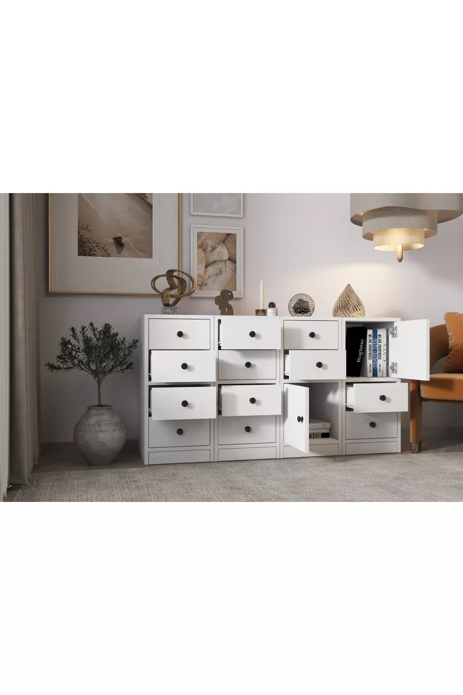 Commode avec tiroirs et armoire blanche Cm -Ç