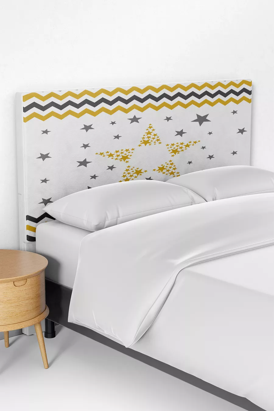 Housse de tête de lit pour enfant à motifs étoiles avec rayures jaunes
