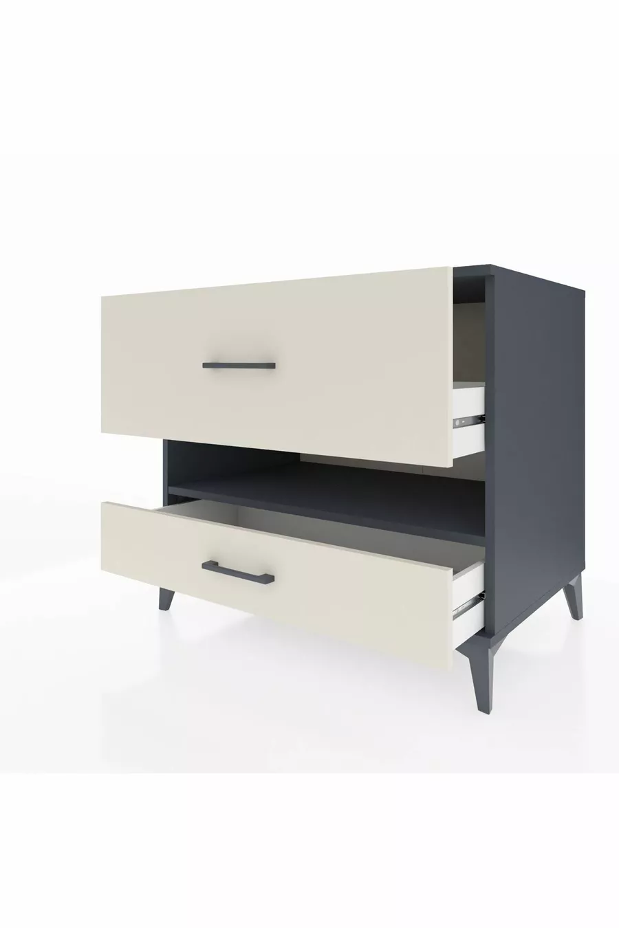 Commode Kronos à une étagère et 2 tiroirs Anthracite-Pierre de Lune