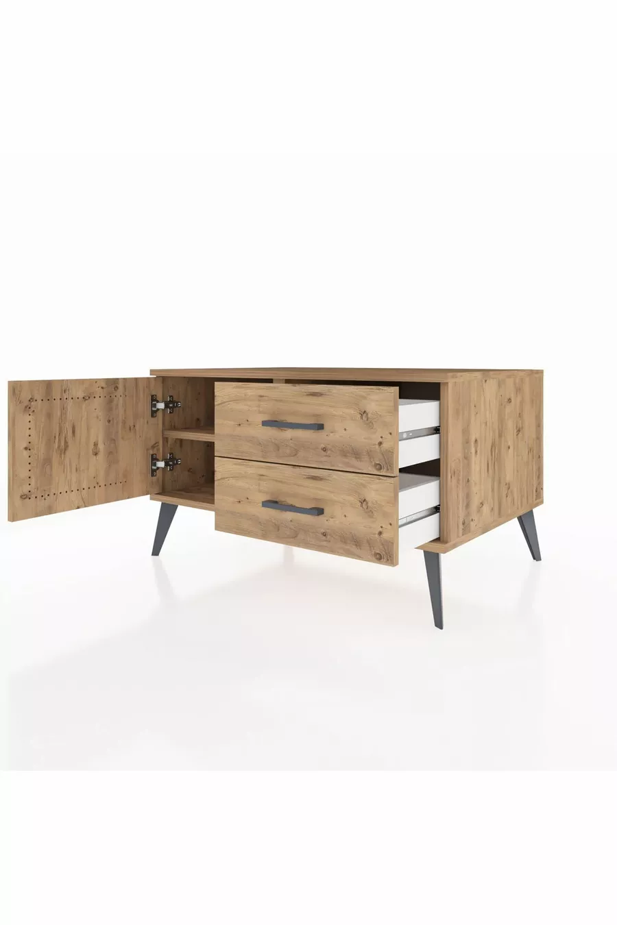 Kronos Dressoir Met Eén Plank, 2 Laden En 1 Deur, Dennen-Dennen