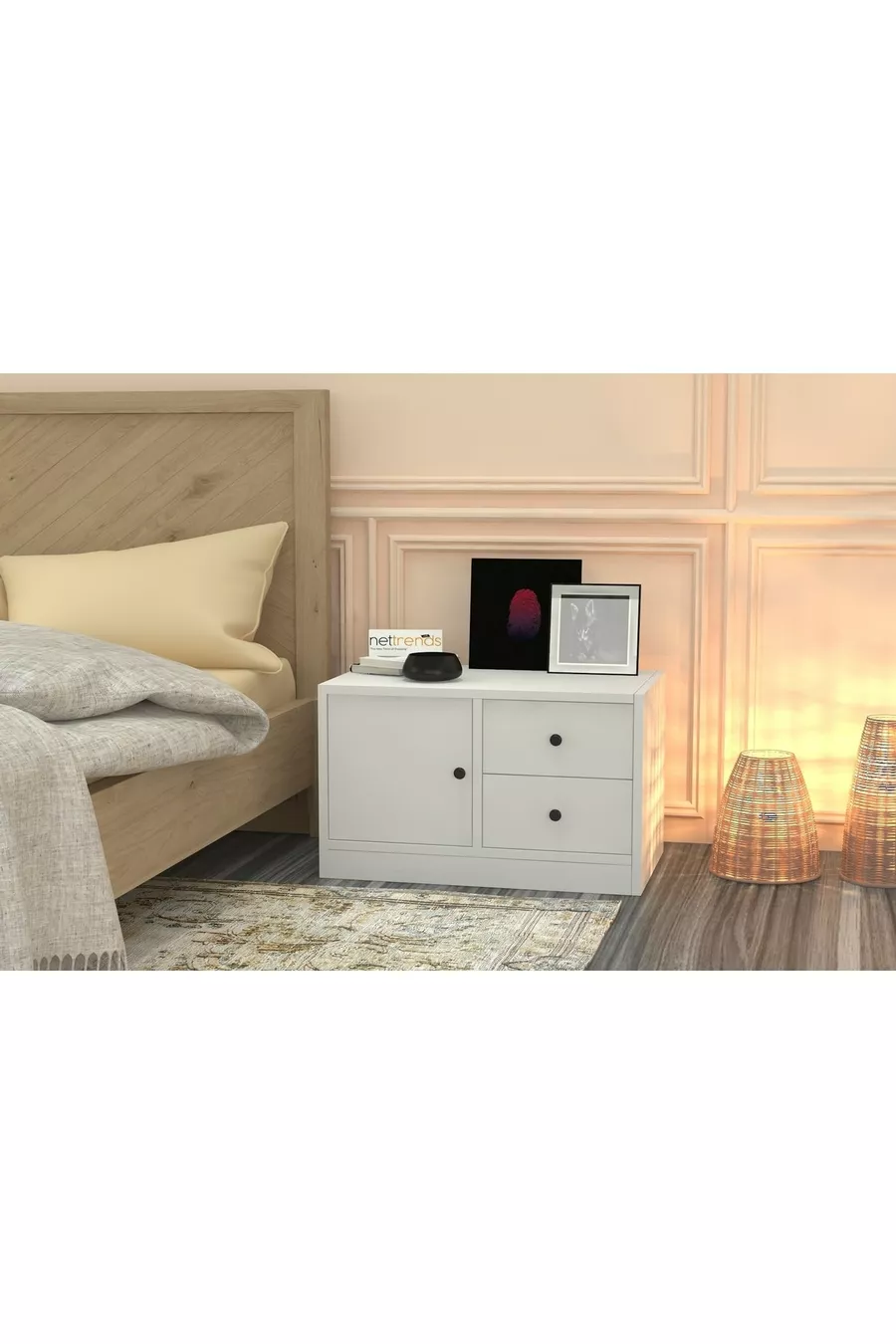 Table de chevet avec tiroir et armoire blanche Cm -ç