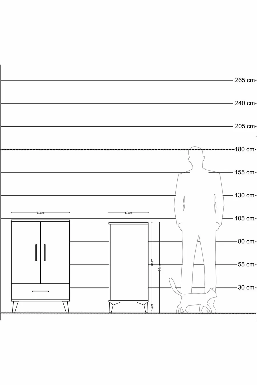 Table de chevet Kronos avec 3 étagères, 1 tiroir et 2 portes, Anthracite-Anthracite