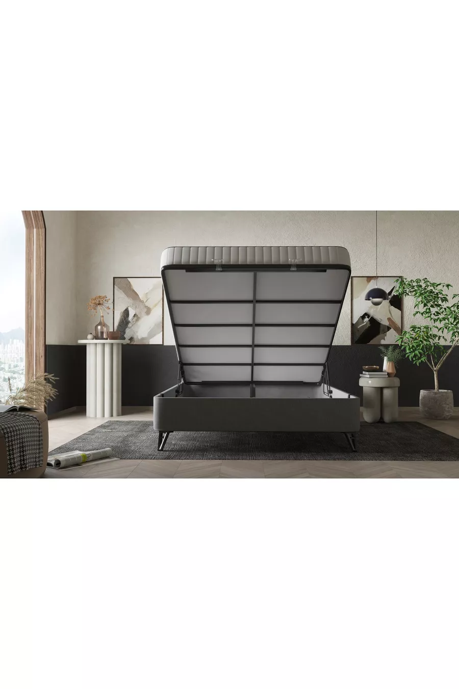 Ensemble de lit orthopédique de luxe avec sommier et tête de lit - Anthracite