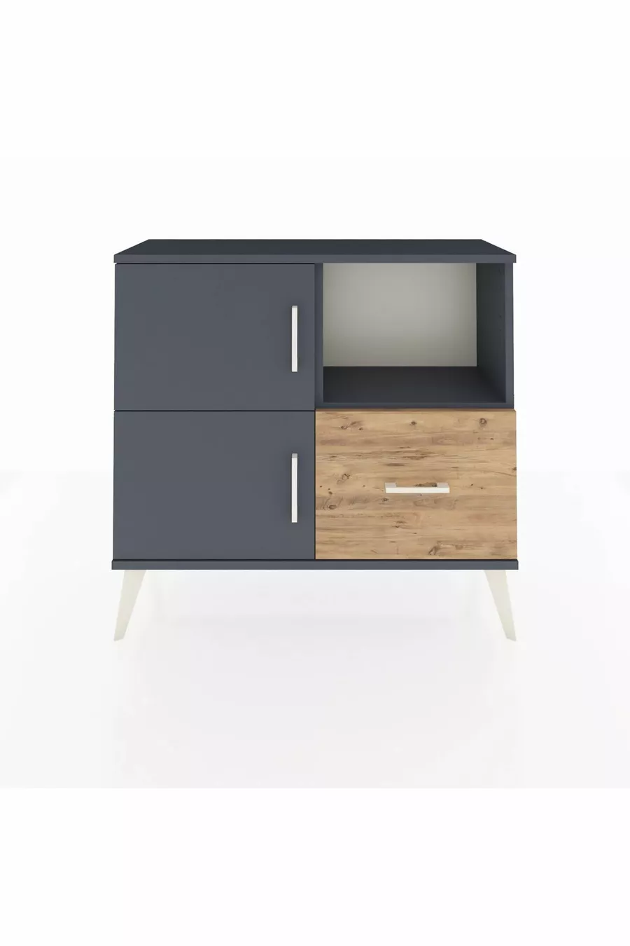 Commode Arges avec 2 étagères, 1 tiroir, 2 portes Anthracite-Anthracite/Sapin