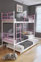Lit superposé Koza avec tiroir pour 3 personnes, compatible avec matelas, métal rose clair