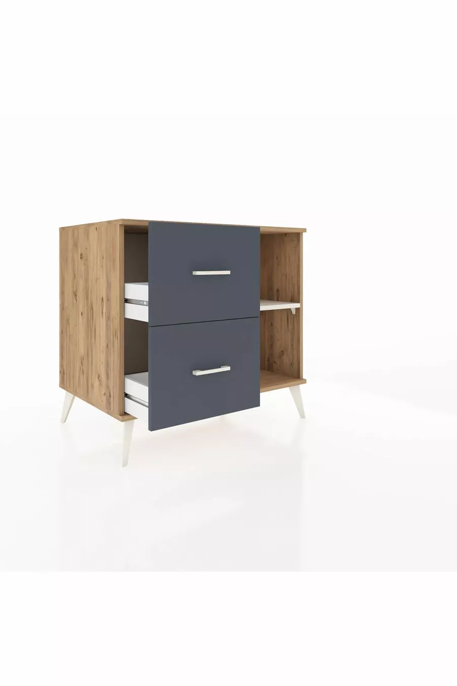 Commode Kronos à une étagère et 2 tiroirs Pin-Pierre de lave/Anthracite