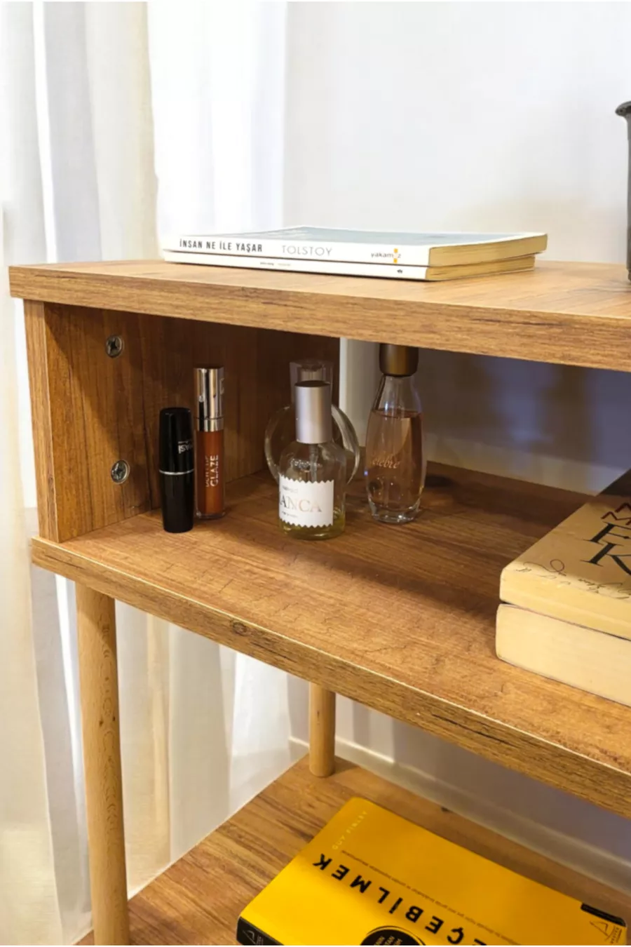 Table de chevet moderne à 2 étagères pour chambre à coucher, organisateur de lit avec pieds en bois